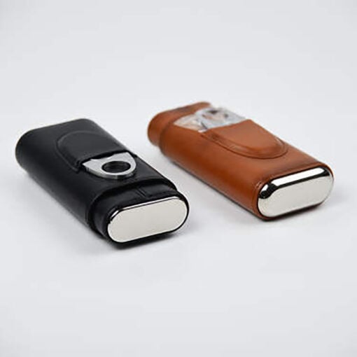 Handmade Leather Cigar Case holds 3 Cigars with cutter